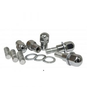 Chrome Nut & Stud Kit, with Flat Washers M12-1.5, (for Mag Wheels) 5 Pair