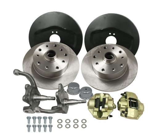Stock-Style Spindle Front Disc Brake Kit - Ball Joint 5-Lug, Double Drilled 5x130mm and 5x4.75" Directional Drilled and Slotted Rotors