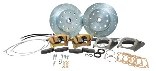 Deluxe Rear Disc Brake Kit - IRS 5-Lug, Double Drilled 5x130mm and 5x4.75" Directional Drilled and Slotted Rotors with Emergency Brake