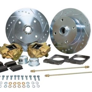 Bolt-On Front Disc Brake Kit - Super Beetle 4-Lug, 4x130mm Directional Drilled and Slotted Rotors