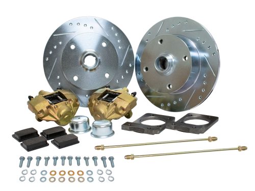 Bolt-On Front Disc Brake Kit - Super Beetle 4-Lug, 4x130mm Directional Drilled and Slotted Rotors