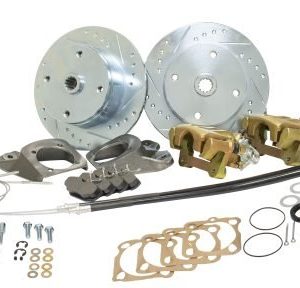 Deluxe Rear Disc Brake Kit - Swing Axle 4-Lug, 4x130mm Directional Drilled and Slotted Rotors with Emergency Brake