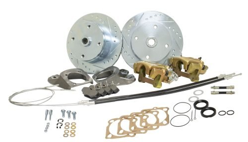 Deluxe Rear Disc Brake Kit - Swing Axle 4-Lug, 4x130mm Directional Drilled and Slotted Rotors with Emergency Brake