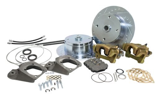 Deluxe Rear Disc Brake Kit - IRS 4-Lug, 4x130mm Directional Drilled and Slotted Rotors with Emergency Brake