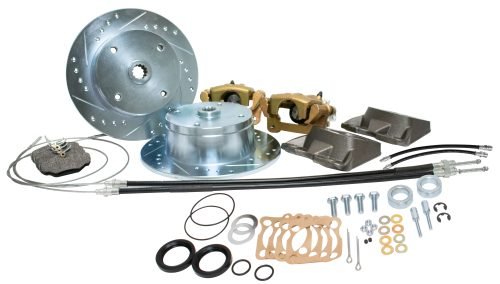 Deluxe Rear Disc Brake Kit - IRS 4-Lug, 4x130mm Directional Drilled and Slotted Rotors with Emergency Brake