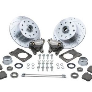 Bolt-On Front Disc Brake Kit - Super Beetle 5-Lug, Double Drilled 5x130mm and 5x4.75" Directional Drilled and Slotted Rotors with High Performance Wilwood Natural Finish Caliper
