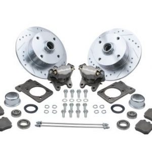 Bolt-On Front Disc Brake Kit - Super Beetle 4-Lug, 4x130mm Directional Drilled and Slotted Rotors with High Performance Wilwood Natural Finish Caliper