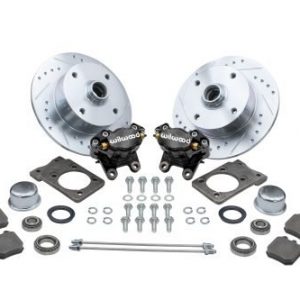 Bolt-On Front Disc Brake Kit - Super Beetle 4-Lug, 4x130mm Directional Drilled and Slotted Rotors with High Performance Wilwood Black Caliper