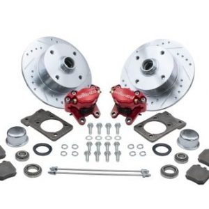 Bolt-On Front Disc Brake Kit - Super Beetle 4-Lug, 4x130mm Directional Drilled and Slotted Rotors with High Performance Wilwood Red Caliper