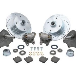 Forged Drop Spindle Front Disc Brake Kit - Ball Joint 4-Lug, 4x130mm Directional Drilled and Slotted Rotors with High Performance Wilwood Natural Finish Caliper