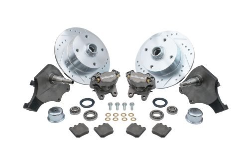 Forged Drop Spindle Front Disc Brake Kit - Ball Joint 4-Lug, 4x130mm Directional Drilled and Slotted Rotors with High Performance Wilwood Natural Finish Caliper