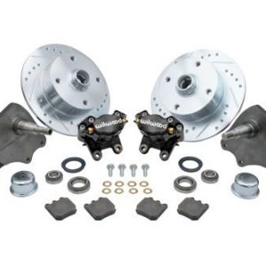 Forged Drop Spindle Front Disc Brake Kit - Ball Joint 4-Lug, 4x130mm Directional Drilled and Slotted Rotors with High Performance Wilwood Black Caliper