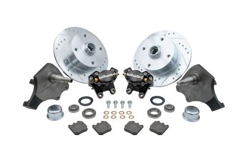 Forged Drop Spindle Front Disc Brake Kit - Ball Joint 4-Lug, 4x130mm Directional Drilled and Slotted Rotors with High Performance Wilwood Black Caliper
