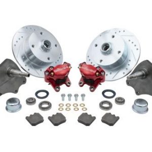 Forged Drop Spindle Front Disc Brake Kit - Ball Joint 4-Lug, 4x130mm Directional Drilled and Slotted Rotors with High Performance Wilwood Red Caliper