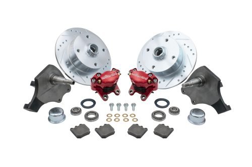 Forged Drop Spindle Front Disc Brake Kit - Ball Joint 4-Lug, 4x130mm Directional Drilled and Slotted Rotors with High Performance Wilwood Red Caliper