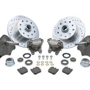 Forged Drop Spindle Front Disc Brake Kit - Ball Joint 5-Lug, Double Drilled 5x130mm and 5x4.75" Directional Drilled and Slotted Rotors with High Performance Wilwood Natural Finish Caliper