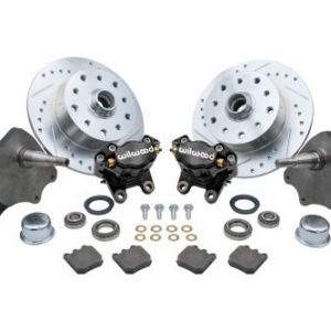 Forged Drop Spindle Front Disc Brake Kit - Ball Joint 5-Lug, Double Drilled 5x130mm and 5x4.75" Directional Drilled and Slotted Rotors with High Performance Wilwood Black Caliper