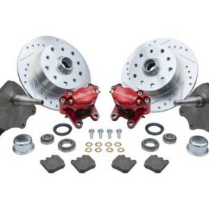 Forged Drop Spindle Front Disc Brake Kit - Ball Joint 5-Lug, Double Drilled 5x130mm and 5x4.75" Directional Drilled and Slotted Rotors with High Performance Wilwood Red Caliper
