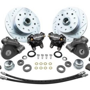 Forged Drop Spindle Front Disc Brake Kit - Link Pin 5-Lug, Double Drilled 5x130mm and 5x4.75" Directional Drilled and Slotted Rotors with High Performance Wilwood Black Caliper