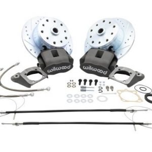 Rear Disc Brake Kit - Swing Axle 5-Lug, Double Drilled 5x130mm and 5x4.75" Directional Drilled and Slotted Rotors with High Performance Wilwood Natural Finish Caliper with Emergency Brake