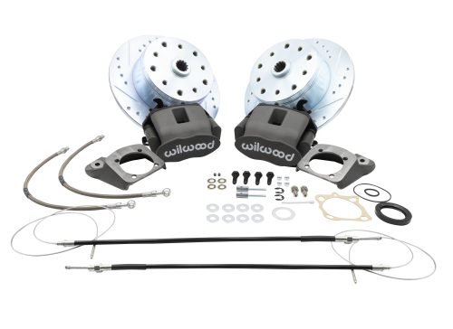 Rear Disc Brake Kit - Swing Axle 5-Lug, Double Drilled 5x130mm and 5x4.75" Directional Drilled and Slotted Rotors with High Performance Wilwood Natural Finish Caliper with Emergency Brake