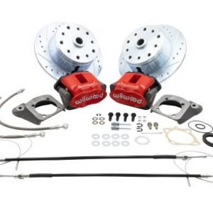 Rear Disc Brake Kit - Swing Axle 5-Lug, Double Drilled 5x130mm and 5x4.75" Directional Drilled and Slotted Rotors with High Performance Wilwood Red Caliper with Emergency Brake