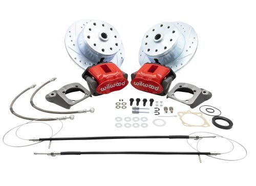 Rear Disc Brake Kit - Swing Axle 5-Lug, Double Drilled 5x130mm and 5x4.75" Directional Drilled and Slotted Rotors with High Performance Wilwood Red Caliper with Emergency Brake