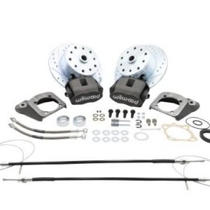 Rear Disc Brake Kit - IRS 5-Lug, Double Drilled 5x130mm and 5x4.75" Directional Drilled and Slotted Rotors with High Performance Wilwood Natural Finish Caliper with Emergency Brake