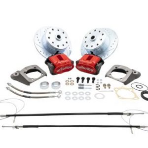 Rear Disc Brake Kit - IRS 5-Lug, Double Drilled 5x130mm and 5x4.75" Directional Drilled and Slotted Rotors with High Performance Wilwood Red Caliper with Emergency Brake