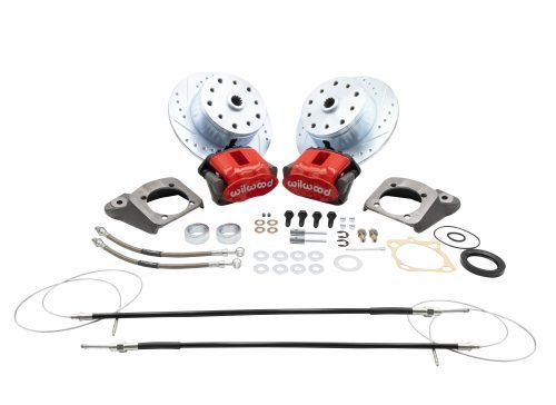 Rear Disc Brake Kit - IRS 5-Lug, Double Drilled 5x130mm and 5x4.75" Directional Drilled and Slotted Rotors with High Performance Wilwood Red Caliper with Emergency Brake