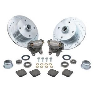 Forged Drop Spindle Front Disc Brake Kit - Ball Joint 4-Lug, 4x130mm Directional Drilled and Slotted Rotors with High Performance Wilwood Natural Finish Caliper without Spindles