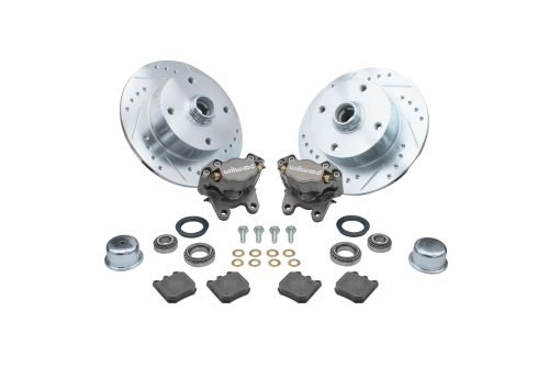Forged Drop Spindle Front Disc Brake Kit - Ball Joint 4-Lug, 4x130mm Directional Drilled and Slotted Rotors with High Performance Wilwood Natural Finish Caliper without Spindles