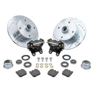 Forged Drop Spindle Front Disc Brake Kit - Ball Joint 4-Lug, 4x130mm Directional Drilled and Slotted Rotors with High Performance Wilwood Black Caliper without Spindles