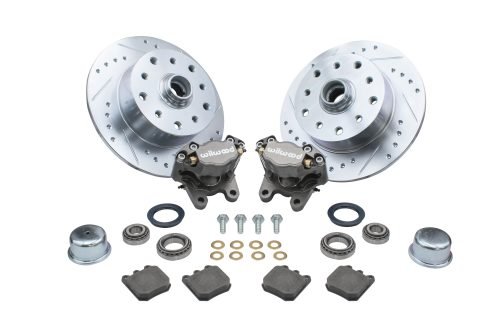 Forged Drop Spindle Front Disc Brake Kit - Ball Joint 5-Lug, Double Drilled 5x130mm and 5x4.75" Directional Drilled and Slotted Rotors with High Performance Wilwood Natural Finish Caliper without Spindles