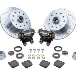 Forged Drop Spindle Front Disc Brake Kit - Ball Joint 5-Lug, Double Drilled 5x130mm and 5x4.75" Directional Drilled and Slotted Rotors with High Performance Wilwood Black Caliper without Spindles
