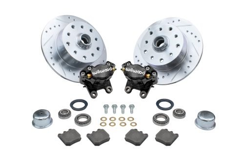Forged Drop Spindle Front Disc Brake Kit - Ball Joint 5-Lug, Double Drilled 5x130mm and 5x4.75" Directional Drilled and Slotted Rotors with High Performance Wilwood Black Caliper without Spindles