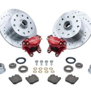 Forged Drop Spindle Front Disc Brake Kit - Ball Joint 5-Lug, Double Drilled 5x130mm and 5x4.75" Directional Drilled and Slotted Rotors with High Performance Wilwood Red Caliper without Spindles