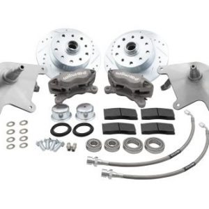 Forged Drop Spindle Front Disc Brake Kit - Ball Joint 5-Lug, Double Drilled 5x130mm and 5x4.75" Directional Drilled and Slotted Rotors with High Performance 4 Piston Wilwood Natural Finish Caliper