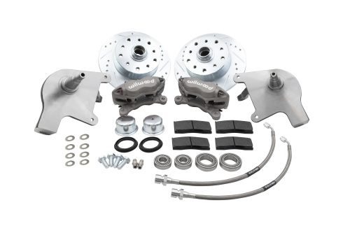 Forged Drop Spindle Front Disc Brake Kit - Ball Joint 5-Lug, Double Drilled 5x130mm and 5x4.75" Directional Drilled and Slotted Rotors with High Performance 4 Piston Wilwood Natural Finish Caliper
