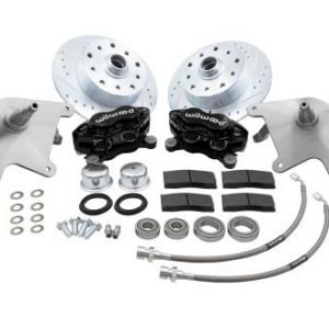 Forged Drop Spindle Front Disc Brake Kit - Ball Joint 5-Lug, Double Drilled 5x130mm and 5x4.75" Directional Drilled and Slotted Rotors with High Performance 4 Piston Wilwood Black Caliper