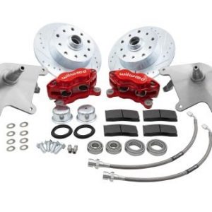 Forged Drop Spindle Front Disc Brake Kit - Ball Joint 5-Lug, Double Drilled 5x130mm and 5x4.75" Directional Drilled and Slotted Rotors with High Performance 4 Piston Wilwood Red Caliper