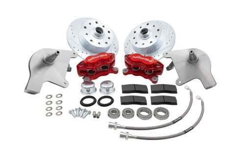 Forged Drop Spindle Front Disc Brake Kit - Ball Joint 5-Lug, Double Drilled 5x130mm and 5x4.75" Directional Drilled and Slotted Rotors with High Performance 4 Piston Wilwood Red Caliper