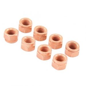 Exhaust Lock Nut Set, 12mm Head, 8mm-1.25 Thread, Copper, 8pcs.