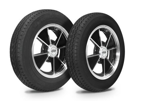 Wheel & Tire Combo, Staggered, BRM Black/Polished 4.5x15 & 5.5x15 – 4/130, Yokohama GT Special 145/80R15 & 165/80R15
