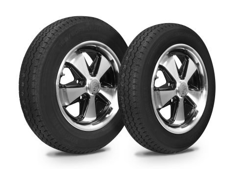 Wheel & Tire Combo, Staggered, 911 Alloy Black/Polished 4.5x15 & 5.5x15 – 5/130, Yokohama GT Special 145/80R15 & 165/80R15