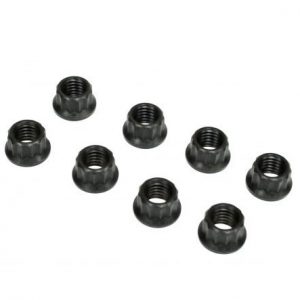 12 Point 8mm Engine Nuts, Black, 8 pieces, 8mm-1.25 Thread, uses 10mm 12 Point Socket.
