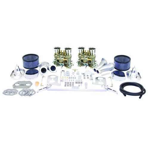 EMPI Deluxe 40mm HPMX Dual Carburetor Kit : Dual Port, Fits Type 1, with Chrome Air Cleaners and Offset Intake Manifold