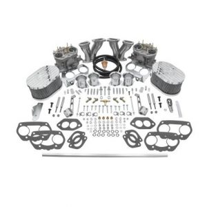 EMPI Deluxe 40mm HPMX Dual Carburetor Kit : Dual Port, Fits Type 1, with Billet Aluminum Air Cleaners and Offset Intake Manifold