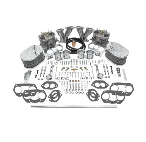 EMPI Deluxe 40mm HPMX Dual Carburetor Kit : Dual Port, Fits Type 1, with Billet Aluminum Air Cleaners and Offset Intake Manifold