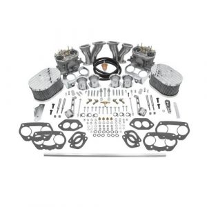 EMPI Deluxe 44mm HPMX Dual Carburetor Kit : Dual Port, Fits Type 1 with Billet Aluminum Air Cleaners and Offset Intake Manifold